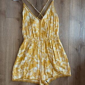 Xhilaration Yellow and White Floral One Piece with Spaghetti Straps